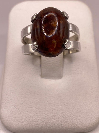 Anillo de Ámbar en Plata Ley .925, vista frontal