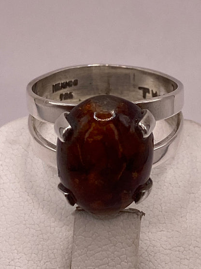 Anillo de Ámbar en Plata Ley .925, sello de autenticidad Plata Ley .925