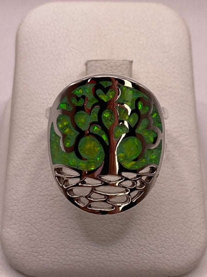 Anillo Árbol de la Vida con Ópalo de Fuego en Plata Ley .950, vista de detalle