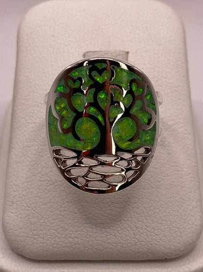 Anillo Árbol de la Vida con Ópalo de Fuego en Plata Ley .950, vista frontal