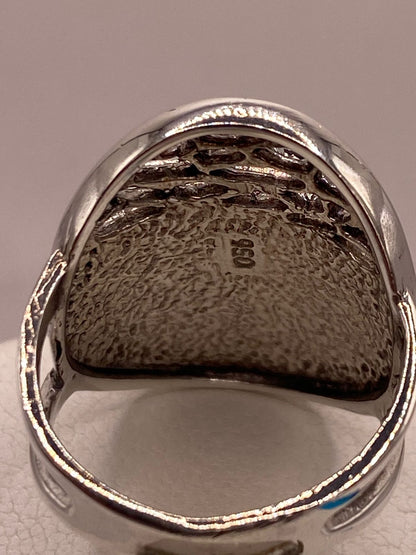 Anillo Árbol de la Vida de Plata Ley 950 con Ópalo de Fuego, sello de autenticidad Plata Ley .925
