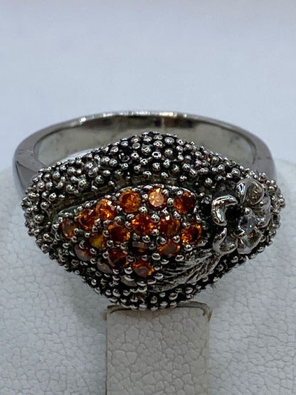 Anillo Artesanal con Cristales Color Ámbar en Plata 925, sello de autenticidad Plata Ley .925