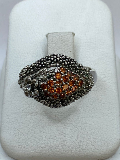 Anillo Artesanal con Cristales Color Ámbar en Plata 925, vista lateral