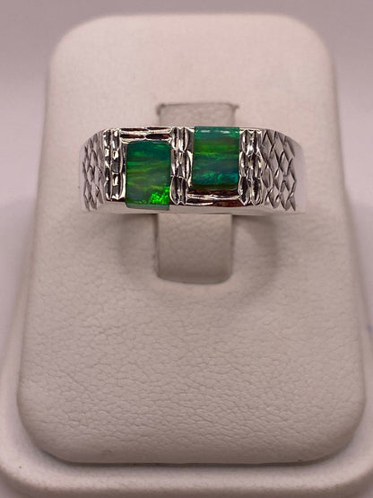 Anillo Artesanal de Ópalo de Fuego Verde Plata Ley 950, vista frontal