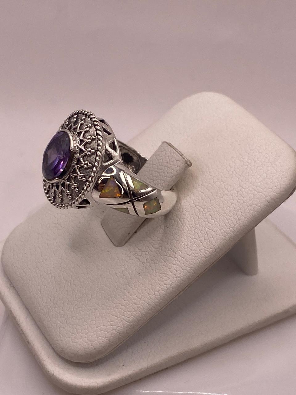 Anillo Artesanal con Ópalo de Fuego, Zirconia y Marquesita en Plata Ley .950, vista frontal