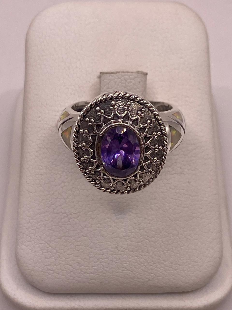 Anillo Artesanal con Ópalo de Fuego, Zirconia y Marquesita en Plata Ley .950, vista lateral