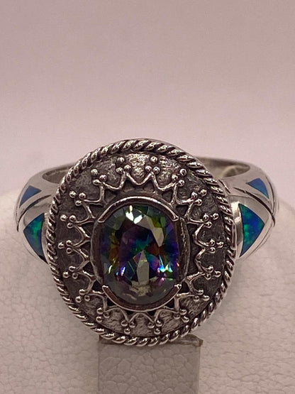 Anillo Artesanal con Ópalo de Fuego, Zirconia y Marquesita en Plata Ley .950, vista superior