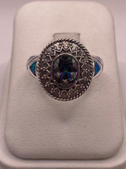 Anillo Artesanal con Ópalo de Fuego, Zirconia y Marquesita en Plata Ley .950, vista frontal