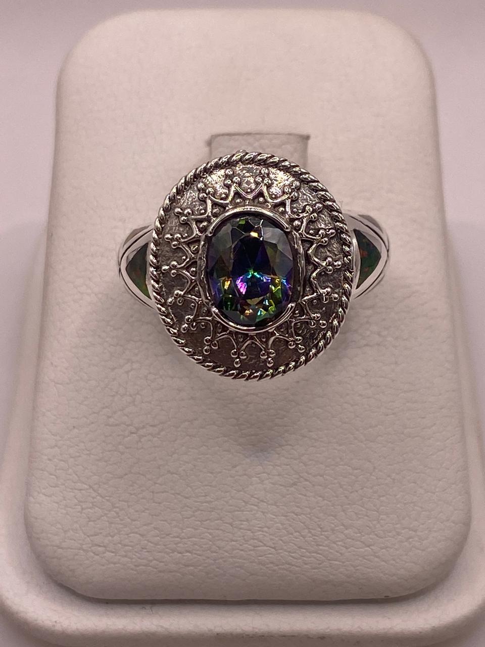Anillo Artesanal con Ópalo de Fuego y Zirconia en Plata Ley .950, vista frontal