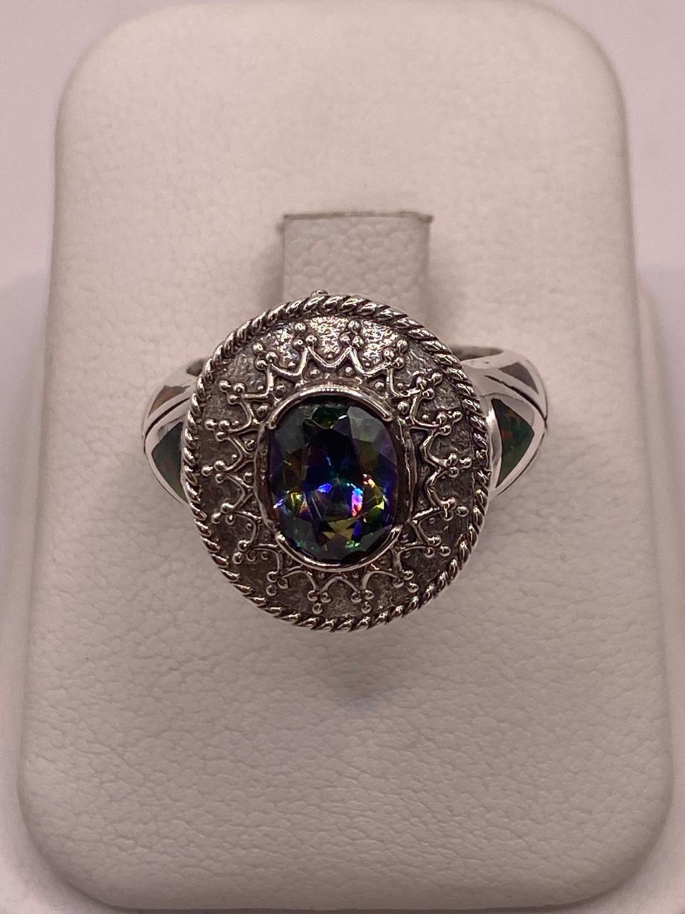 Anillo Artesanal con Ópalo de Fuego y Zirconia en Plata Ley .950, sello de autenticidad Plata Ley .925