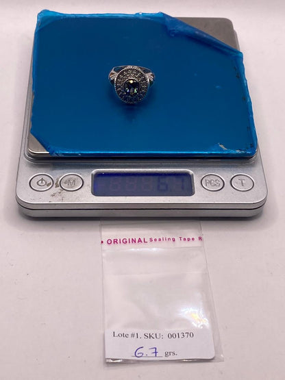 Anillo Artesanal con Ópalo de Fuego y Zirconia en Plata Ley .950, peso en gramos (báscula)