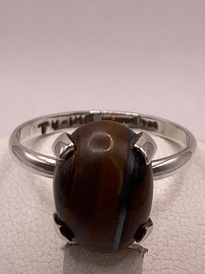 Anillo Artesanal de Plata Ley 925 con Ojo de Tigre Natural, sello de autenticidad Plata Ley .925