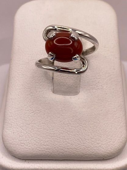 Anillo Artesanal de Plata Ley 925 con Cornalina Natural, vista superior