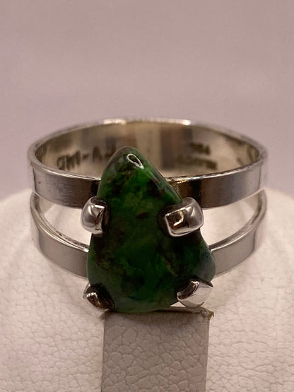 Anillo Artesanal de Plata Ley 925 con Crisocola Natural, sello de autenticidad Plata Ley .925
