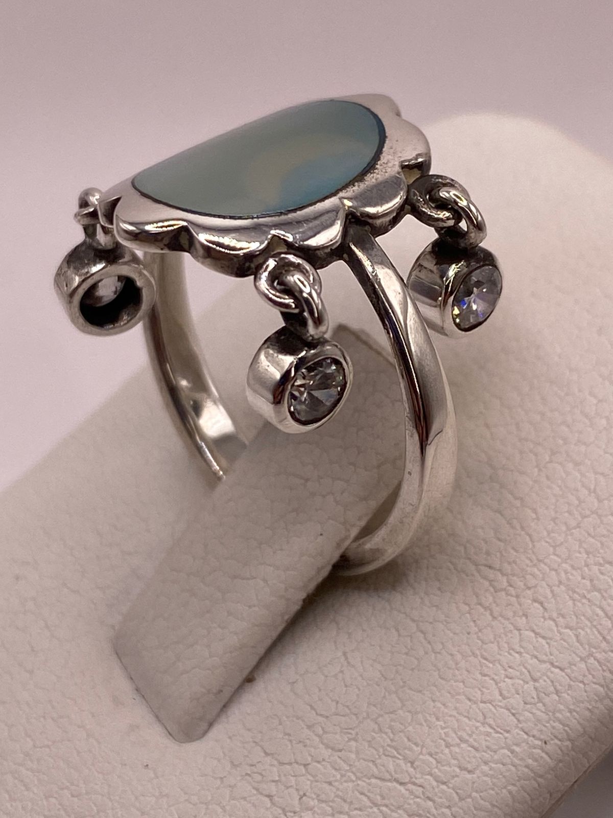 Anillo Artesanal de Plata Ley 925 con Nácar Natural, sello de autenticidad Plata Ley .925