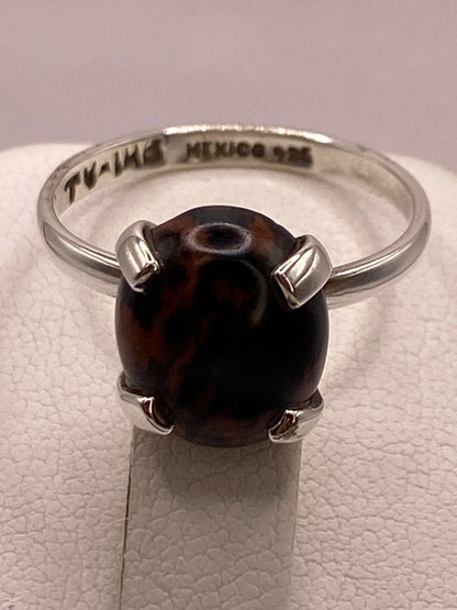 Anillo Artesanal de Plata Ley 925 con Ojo de Tigre Natural, sello de autenticidad Plata Ley .925