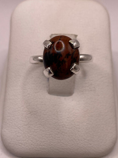 Anillo Artesanal de Plata Ley 925 con Ojo de Tigre Natural, vista frontal