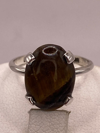 Anillo Artesanal de Plata Ley 925 con Ojo de Tigre Natural, sello de autenticidad Plata Ley .925