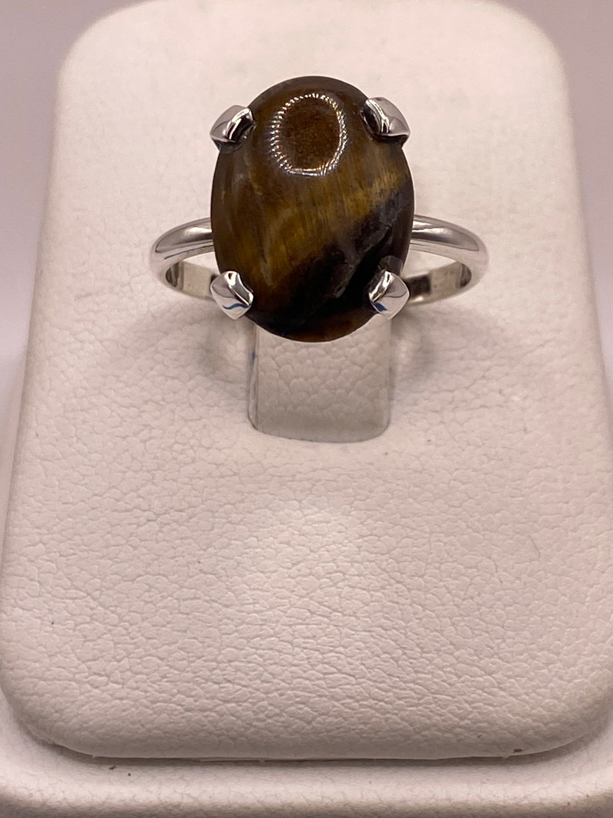 Anillo Artesanal de Plata Ley 925 con Ojo de Tigre Natural — vista lateral