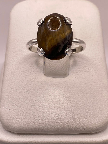 Anillo Artesanal de Plata Ley 925 con Ojo de Tigre Natural — vista lateral