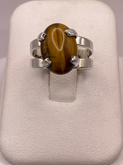 Anillo Artesanal de Plata Ley 925 con Ojo de Tigre Natural — vista lateral
