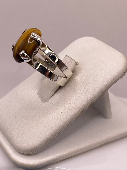 Anillo Artesanal de Plata Ley 925 con Ojo de Tigre Natural, vista lateral