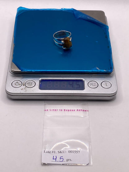 Anillo Artesanal de Plata Ley 925 con Ojo de Tigre Natural, peso en gramos (báscula)