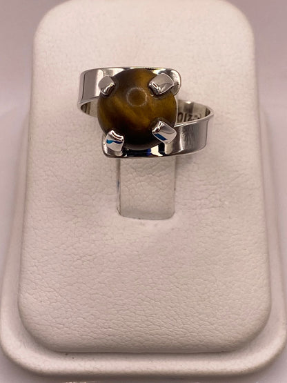 Anillo Artesanal de Plata Ley 925 con Ojo de Tigre Natural — vista lateral