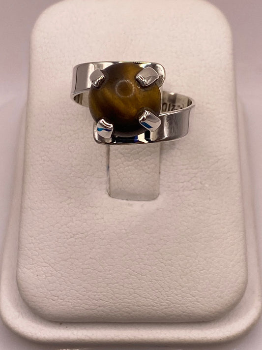 Anillo Artesanal de Plata Ley 925 con Ojo de Tigre Natural — vista lateral