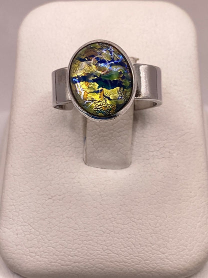 Anillo Artesanal de Plata Ley 925 con Resina Artística Multicolor, vista frontal