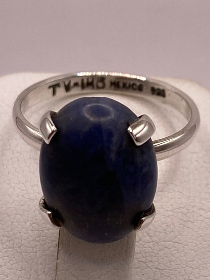 Anillo Artesanal de Plata Ley 925 con Sodalita Natural, sello de autenticidad Plata Ley .925