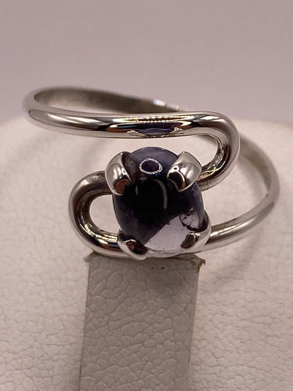Anillo Artesanal de Plata Ley 925 con Tanzanita Cabochón, sello de autenticidad Plata Ley .925