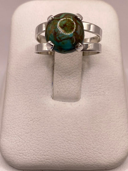 Anillo Artesanal de Plata Ley 925 con Turquesa Natural, vista frontal