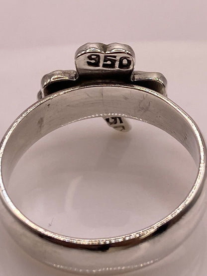 Anillo Artesanal de Plata Ley 950 con Ópalo de Fuego Verde y Azul, sello de autenticidad Plata Ley .925