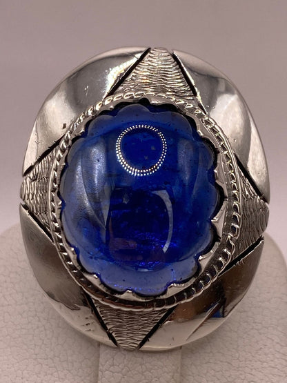 Anillo Artesanal de Plata con Piedra Azul en Relieve, vista superior
