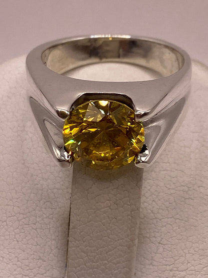 Anillo Artesanal con Zirconia Amarilla en Plata Ley .925, sello de autenticidad Plata Ley .925