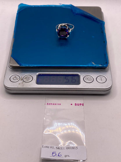 Anillo Artesanal con Zirconia Morada en Plata Ley .925, peso en gramos (báscula)