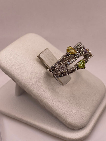 Anillo Artesanal con Zirconia Multicolor en Plata Ley .925, vista lateral