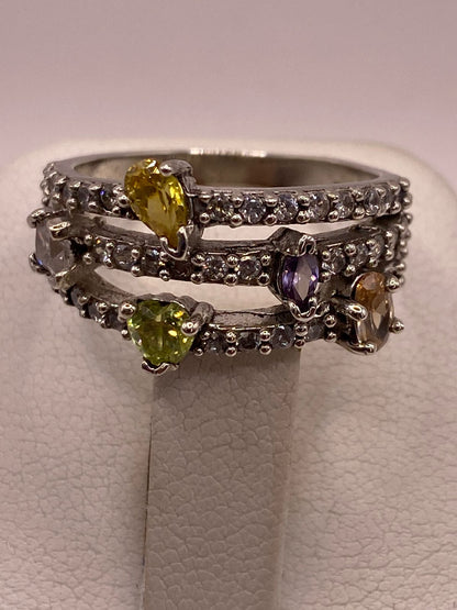 Anillo Artesanal con Zirconia Multicolor en Plata Ley .925, vista superior