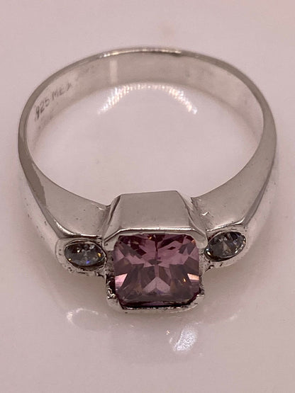 Anillo Artesanal con Zirconia Rosa y Blanca en Plata Ley .925, sello de autenticidad Plata Ley .925