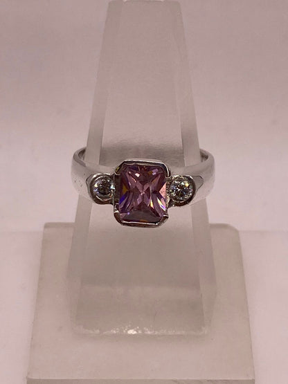 Anillo Artesanal con Zirconia Rosa y Blanca en Plata Ley .925, vista frontal