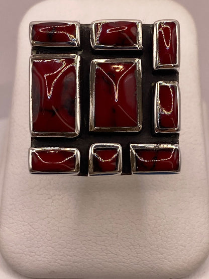 Anillo Artístico de Plata Ley 925 con Jaspe Rojo, vista frontal