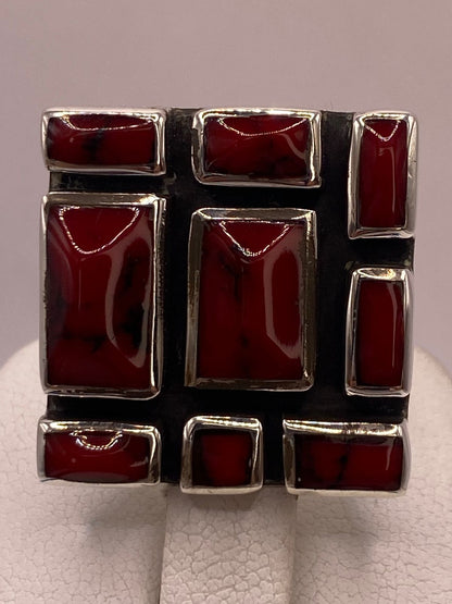 Anillo Artístico de Plata Ley 925 con Jaspe Rojo, sello de autenticidad Plata Ley .925