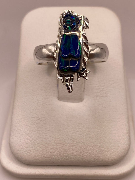 Anillo de Ave de Plata Ley 950 con Ópalo Azul Verde — ángulo diagonal