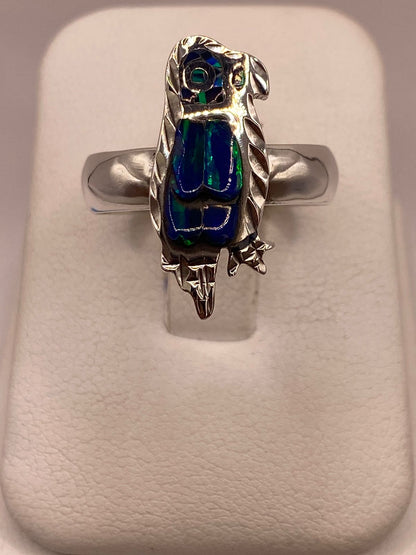 Anillo de Ave de Plata Ley 950 con Ópalo Azul Verde, vista de detalle