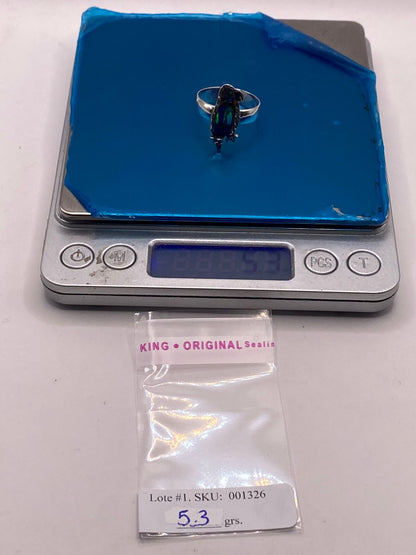 Anillo de Ave de Plata Ley 950 con Ópalo Azul Verde, peso en gramos (báscula)