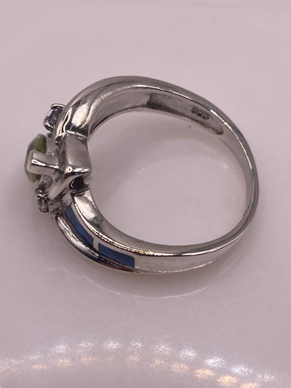 Anillo Bypass Ópalo Azul & Zirconia Peridoto Plata 925, sello de autenticidad Plata Ley .925