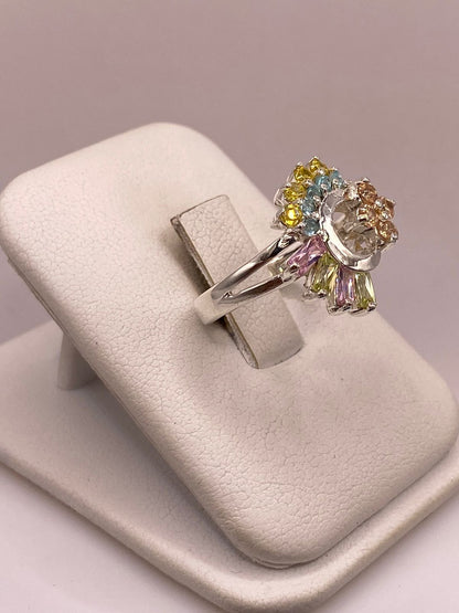 Anillo Circular Multicolor de Plata 925 con Zirconias, vista lateral