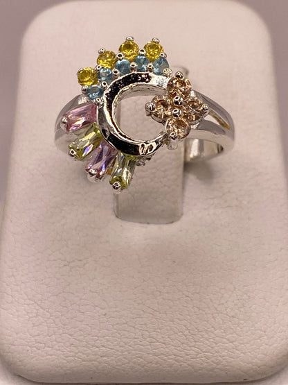 Anillo Circular Multicolor de Plata 925 con Zirconias, vista frontal