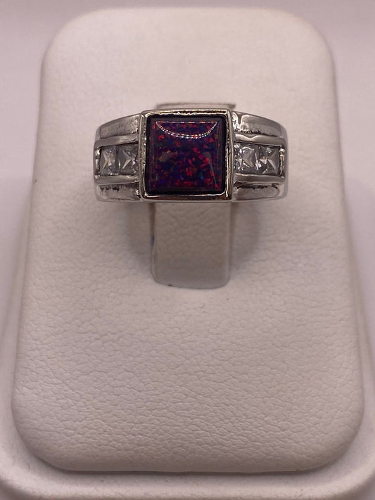 ANILLO CLÁSICO ÓPALO VIOLETA-ROSA & ZIRCONIAS DIAMANTE PLATA 925